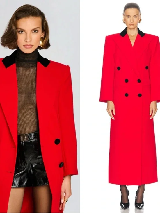 RETROFETE Constance Double Breasted Long Cardinal Red Over Coat Size S/M - Picture 4 of 11